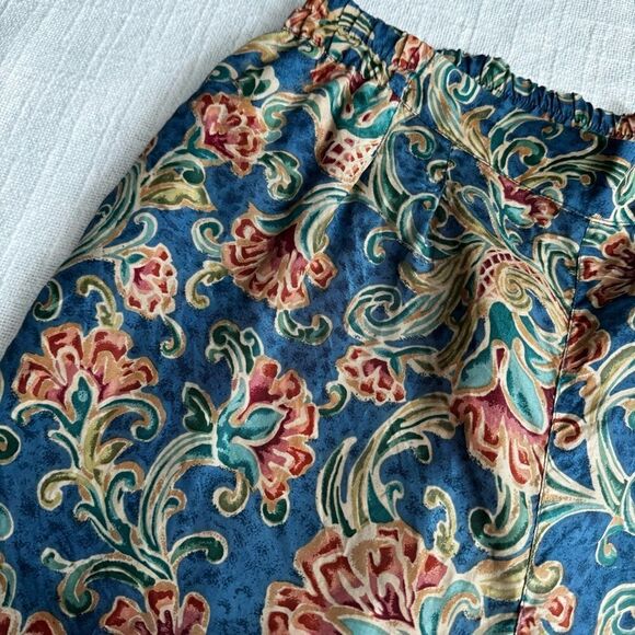Y2K Silk Xposure Shorts Paisley Blue Red High Waist Elastic SZ S - Picture 11 of 15